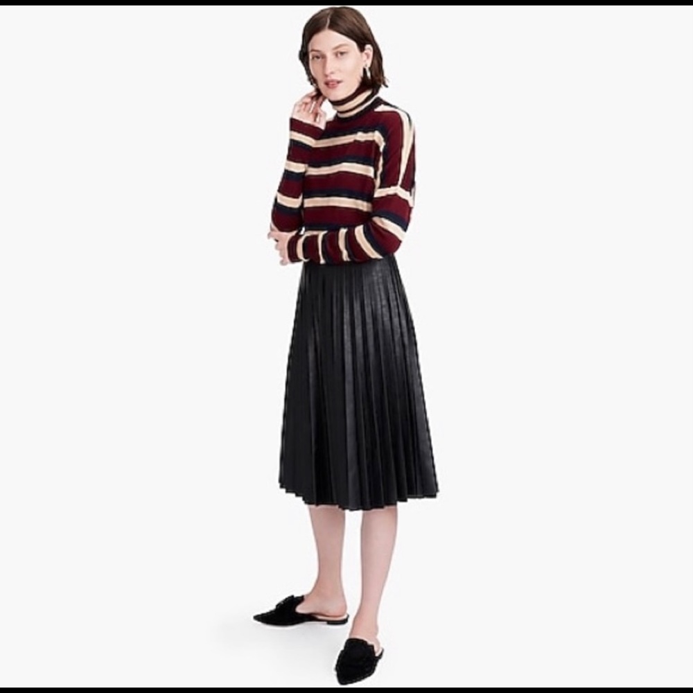 NWT J. Crew black faux leather pleated midi skirt in 0P